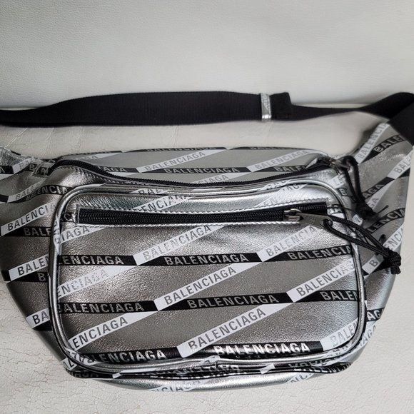 Balenciaga BAG + WALLET Silver Stripe Leather Explorer Belt Waist Fanny Chest - Picture 8 of 17